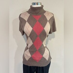 Sonoma Brown and Pink Argyle Turtleneck Sweater